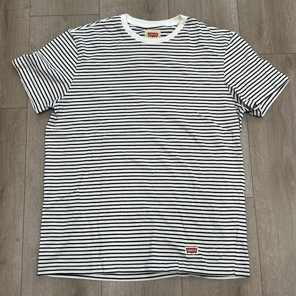 Levis Slim Fit White Black Striped Tee T Shirt Size XL B22